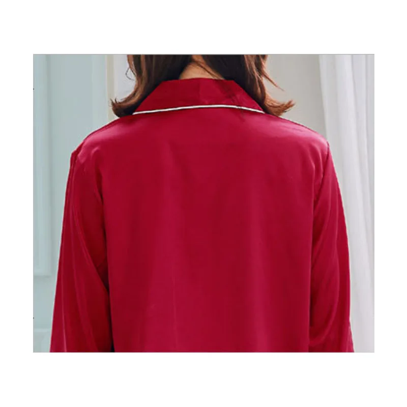 

Spring autumn couples' silk loose pajamas summer long sleeve short sleeve house wear suit set turn-down collar top and pants