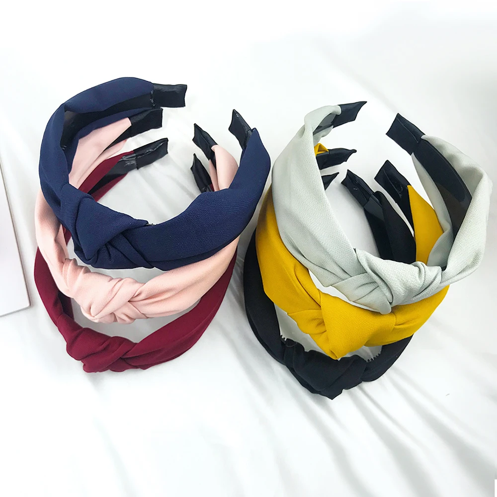 

Ободок для волос с узлом Женский, однотонный обруч с перехлёстом из хлопчатобумажной ткани, аксессуар для волос DSFG05