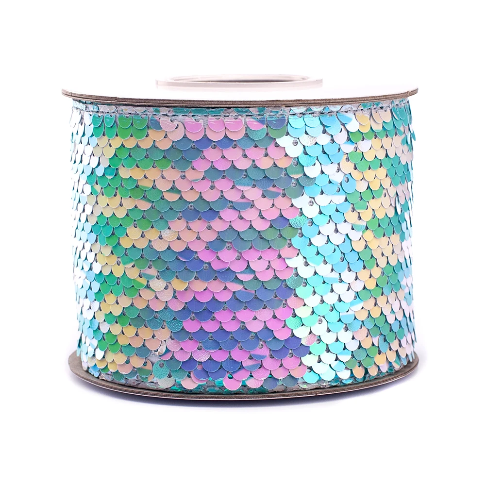

5 Yards Offer for Sale Rainbow Series Of Colorful Double-Sided Glitter Sequin Ribbons For DIY Hair Accessories Headband