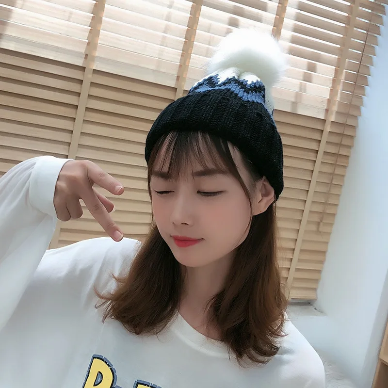 2019 шляпа женская осенняя и зимняя новая шерстяная дикие волосы шар вязаное