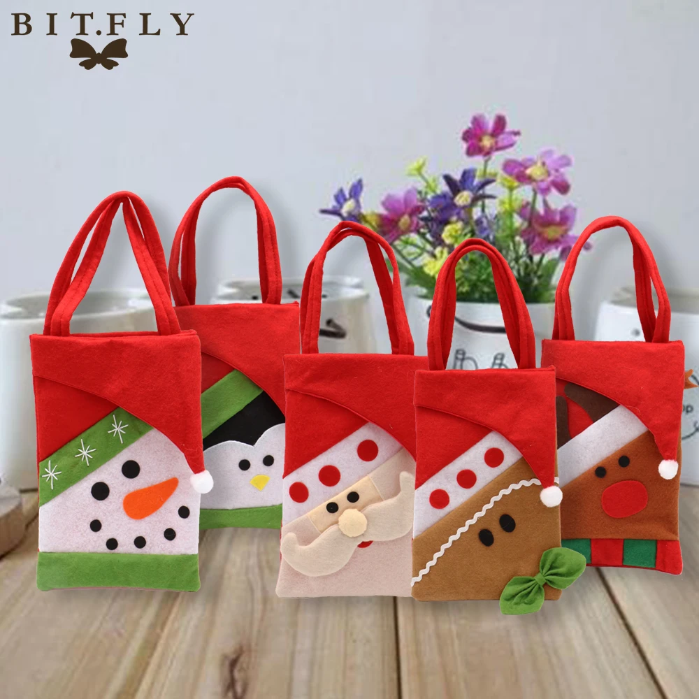 

1pcs Non Woven Christmas Snowman Eik Bear Penguin Hangbag Chocolate Candy Gift Bags For New Year Festival Home Party Supply