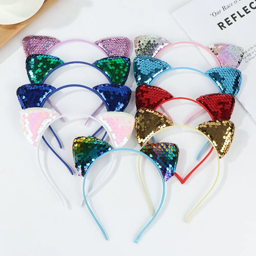 

New flip sequin Shiny cat ears cute headband children birthday party bezel hair band girl headdress hair accessories hair ties