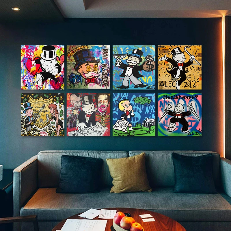 Мультипликационный доллар Alec Монополия искусство холст живопись плакаты и