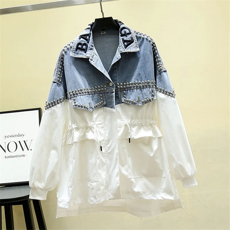

2021 autumn new denim jacket women's contrast stitching rivet denim casual jacket women's windbreaker fashion loose thin jacket