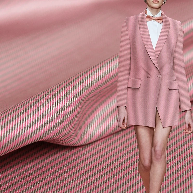 

Японская розовая Полосатая Шелковая шерстяная ткань, женские костюмы, брюки, шитье, ткань «сделай сам», портновский Текстиль