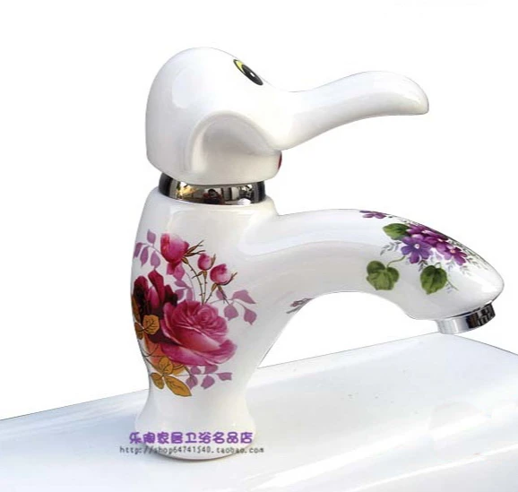 

TT Ceramic Faucet Elephant Hot and Cold Water White Color Hand-Held Fireworks Ceramic Single Hole Basin Copper Core Faucet
