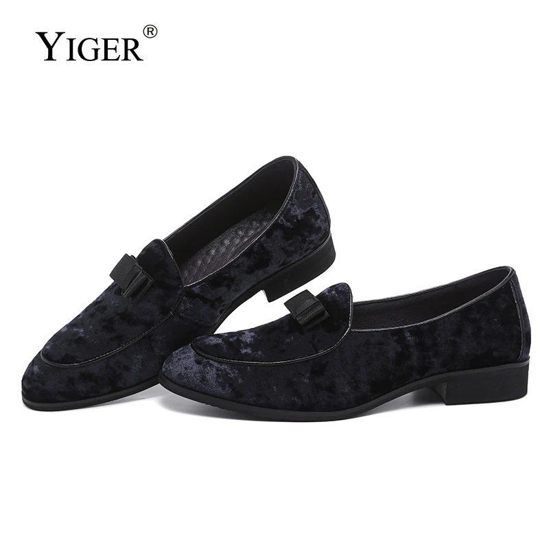 YIGER/Новинка бархатные мужские лоферы дизайнерская Брендовая обувь без шнуровки с