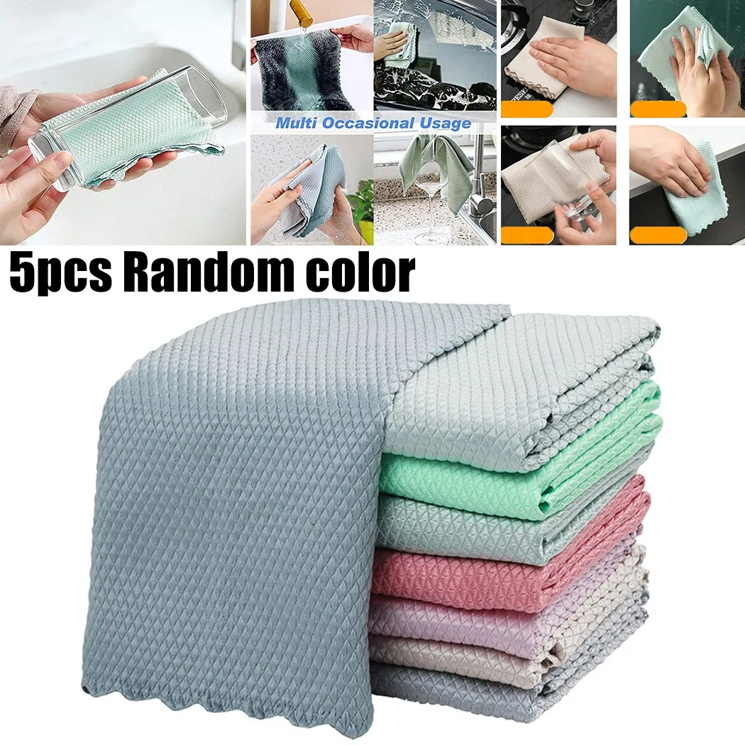 

5Pcs 25*25cm Cleaning Cloths Special Fish Scale Wipes Rag For Glass Cleaning Housework Cleaning Cloth