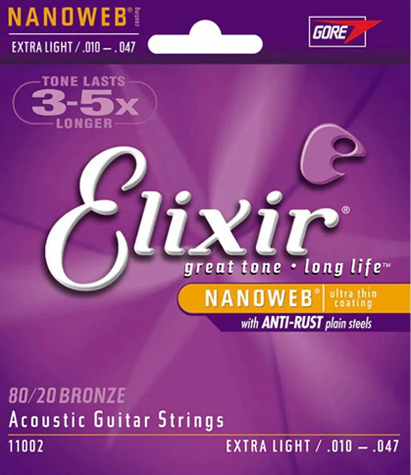11002 Elixir Nanoweb поливеб покрытие 80/20 бронзовая Нержавеющая Сталь Струны для акустической гитары - Цвет: 11002