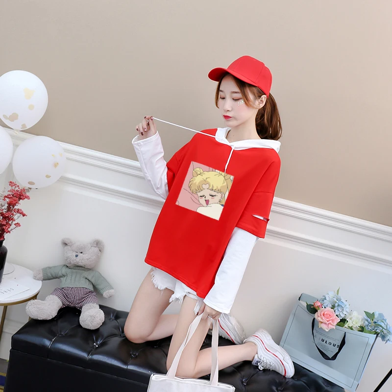 

New Arrival Sailor Moon T Shirt Female Sweatshirt Lovely Cartoon Kawaii Streetwear Solid Funny Harajuku Sportswear Long-sleeve