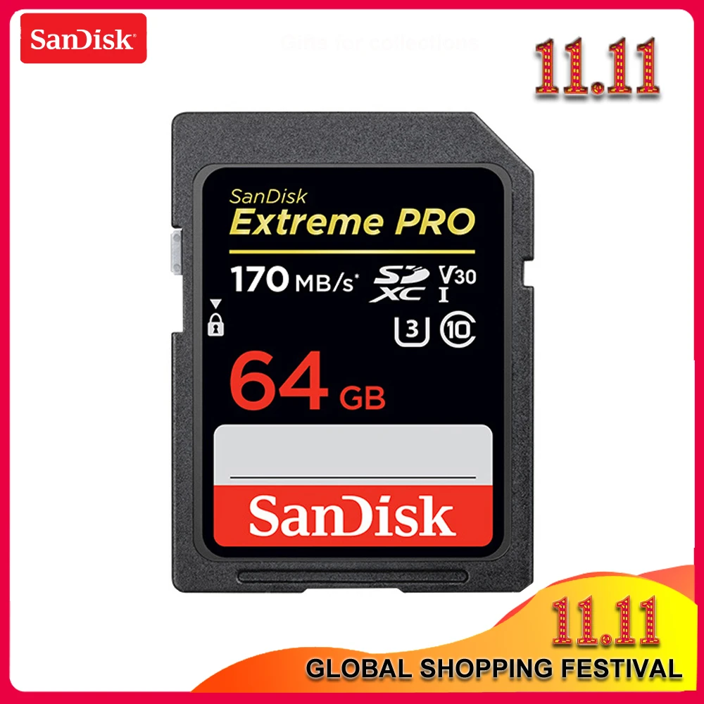 100% sandisk Extreme Pro SD карта 32 GB 64 узнать Скорость до 170 МБ/с. Card Class 10 U3 128 256 памяти для