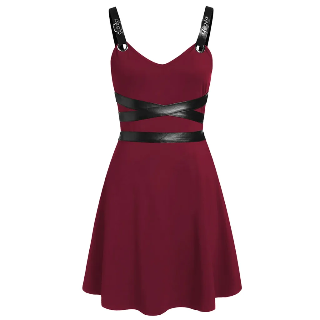 Женское платье на бретельках готическое в стиле панк без рукавов элегантное