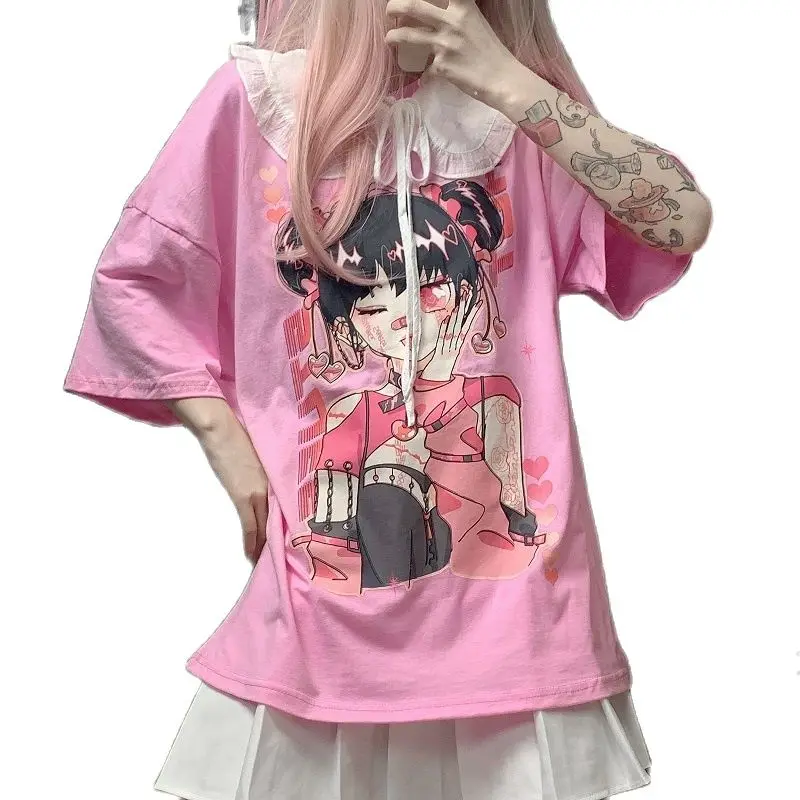 

Summer New Harajuku Girls Cartoon Print Loose Short Sleeve T-shirt