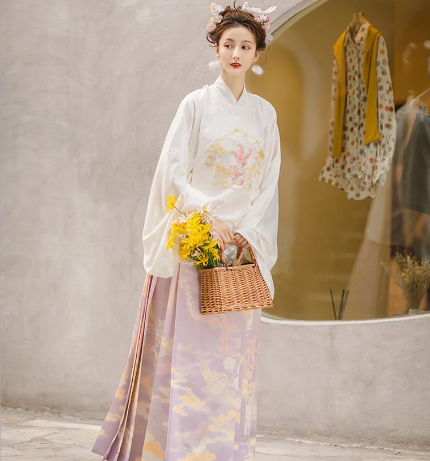 

Autumn Hanfu Female Adult Ancient Costume Improved Super Fairy Heavy Industry Embroidered Half-Arm Waist Skirt