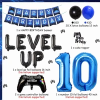 jollyboom game theme black blue birthday party balloon set with level up game controller foil balloon for boys 10th birthday