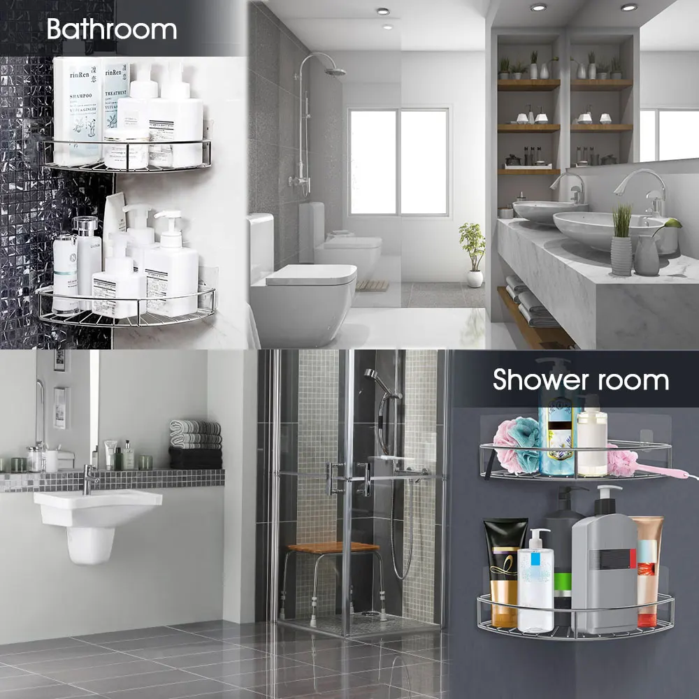 Bathroom Corner Shelf Stainless Steel Shower Shampoo Soap Cosmetic Shelves Kitchen Accessories Storage Organizer Rack Holder 2pc