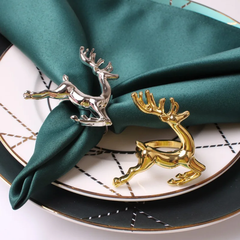 

Christmas Napkin Ring Holders Xmas Table Decoration For Home Metal Reindeer Horn Tissue Ring Wedding Banquet Hotel Table Buckle