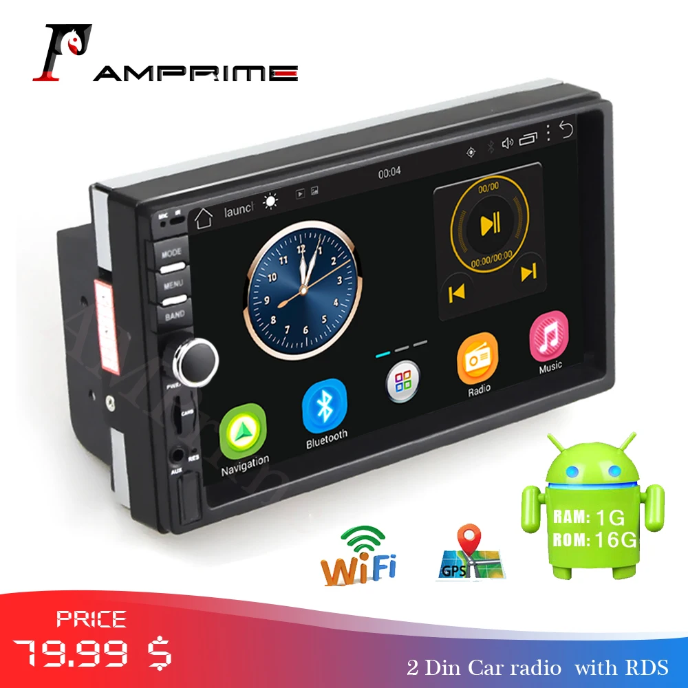 Автомагнитола AMPrime, 2 Din, Android, gps навигация, Автомобильная магнитола, стерео, 7 дюймов, 1024*600, Универсальный Автомобильный плеер, Wifi, Bluetooth, USB, аудио