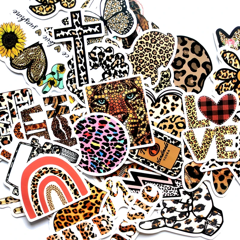 Pegatina de Animal con estampado de leopardo para tel&eacute;fono m&oacute;vil, adhesivo Irregular para ordenador, equipaje, casco de motocicleta, pasta de taza de agua, Sexy, a la moda, 10/30/50 Uds.-0