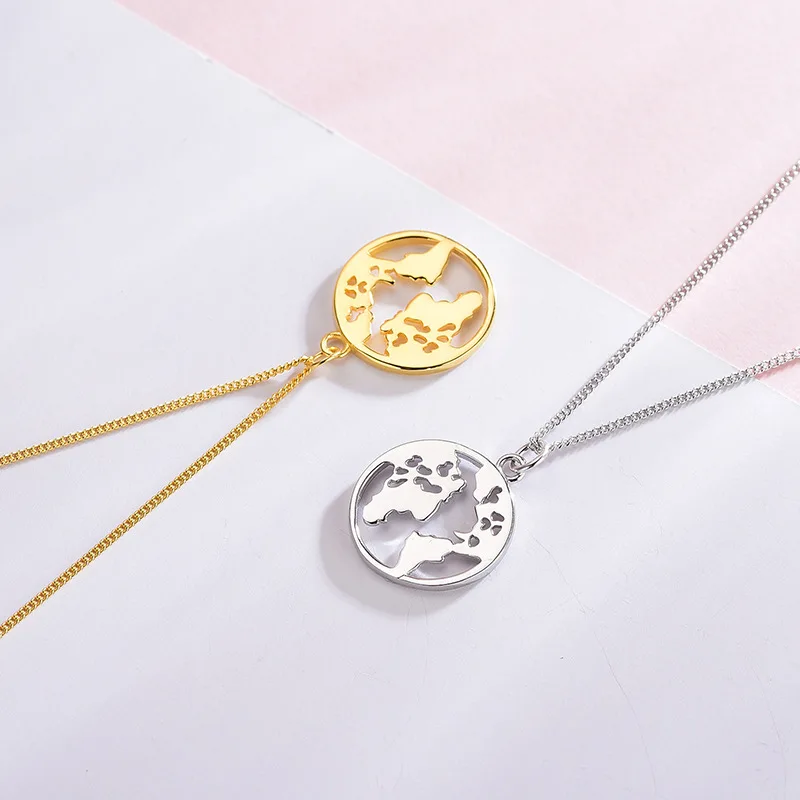 Цепочка с подвеской из серебра 925 пробы картой мира | Украшения и аксессуары
