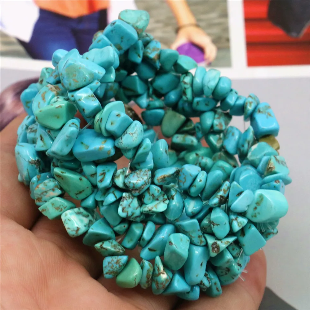 Модный Ретро браслет около 5x7 мм голубой бирюзовый гравий неправильной формы