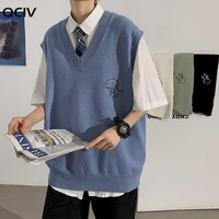 spring mens trendy dinosaur sweater embroidered loose v neck sweater vest woman casual streetwear tops clothing argyle