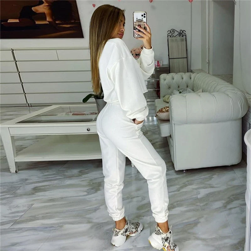 

women's Pants Suits Autumn winter round neck long sleeve navel exposed sweater high waist trousers casual suit for women sweater