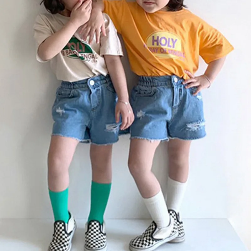 Camiseta holgada de algod&oacute;n con letras para ni&ntilde;os y ni&ntilde;as, ropa de ocio de manga corta, E100284, verano, 2021-4