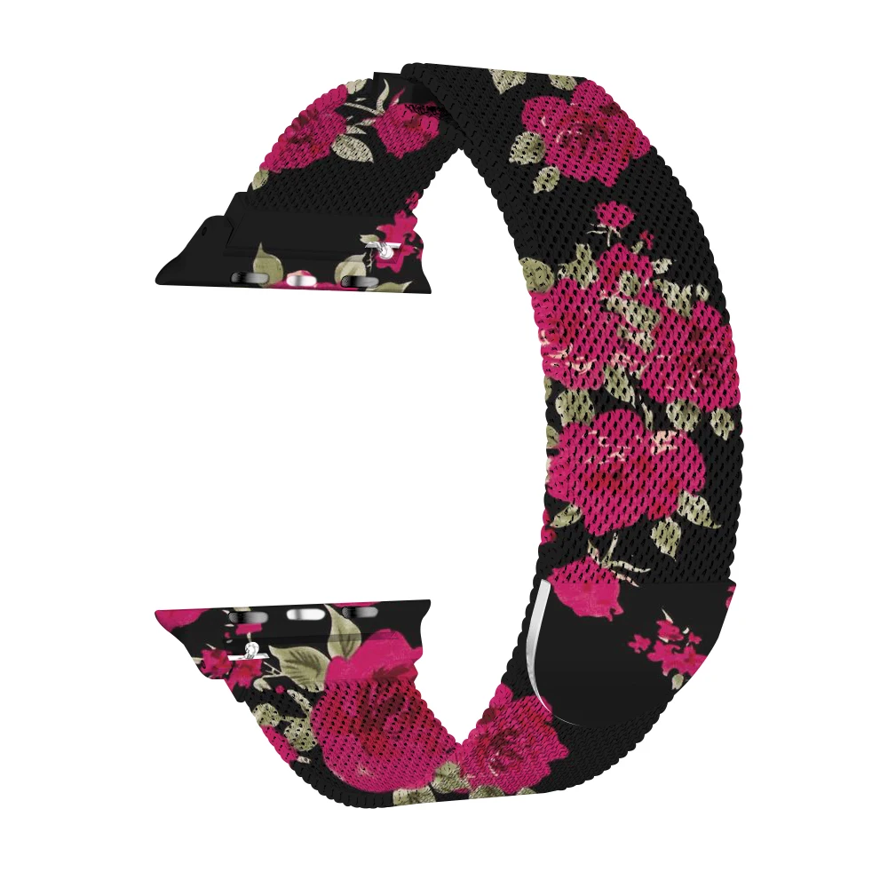 Для наручных часов Apple Watch версии цветочный Нержавеющая сталь Миланский ремешок