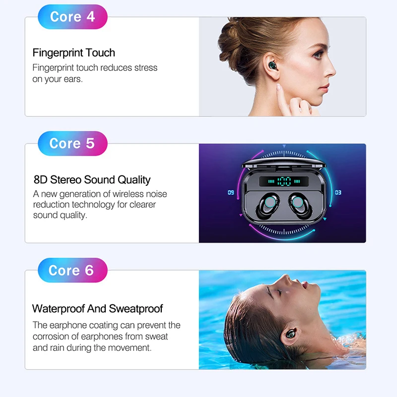 TWS высококачественные Bluetooth 5,0 бинауральные наушники с сенсорным управлением водонепроницаемые беспроводные наушники с шумоподавлением 4-8H время разговора