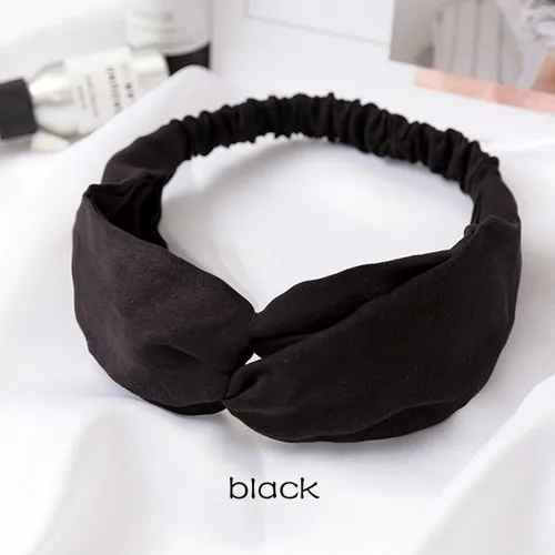 suede black Замшевая твист эластичная повязка на голову для женщин девочек Бохо шифон узел повязка на голову тюрбан с цветком повязка на голову аксессуары для волос - Цвет: suede black