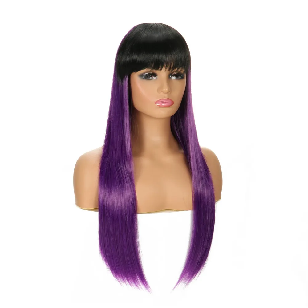 

Длинные прямые парики для косплея с челкой, получерный полуфиолетовый парик, парик с разрезом для костюма на Хэллоуин, вечерние синтетическ...