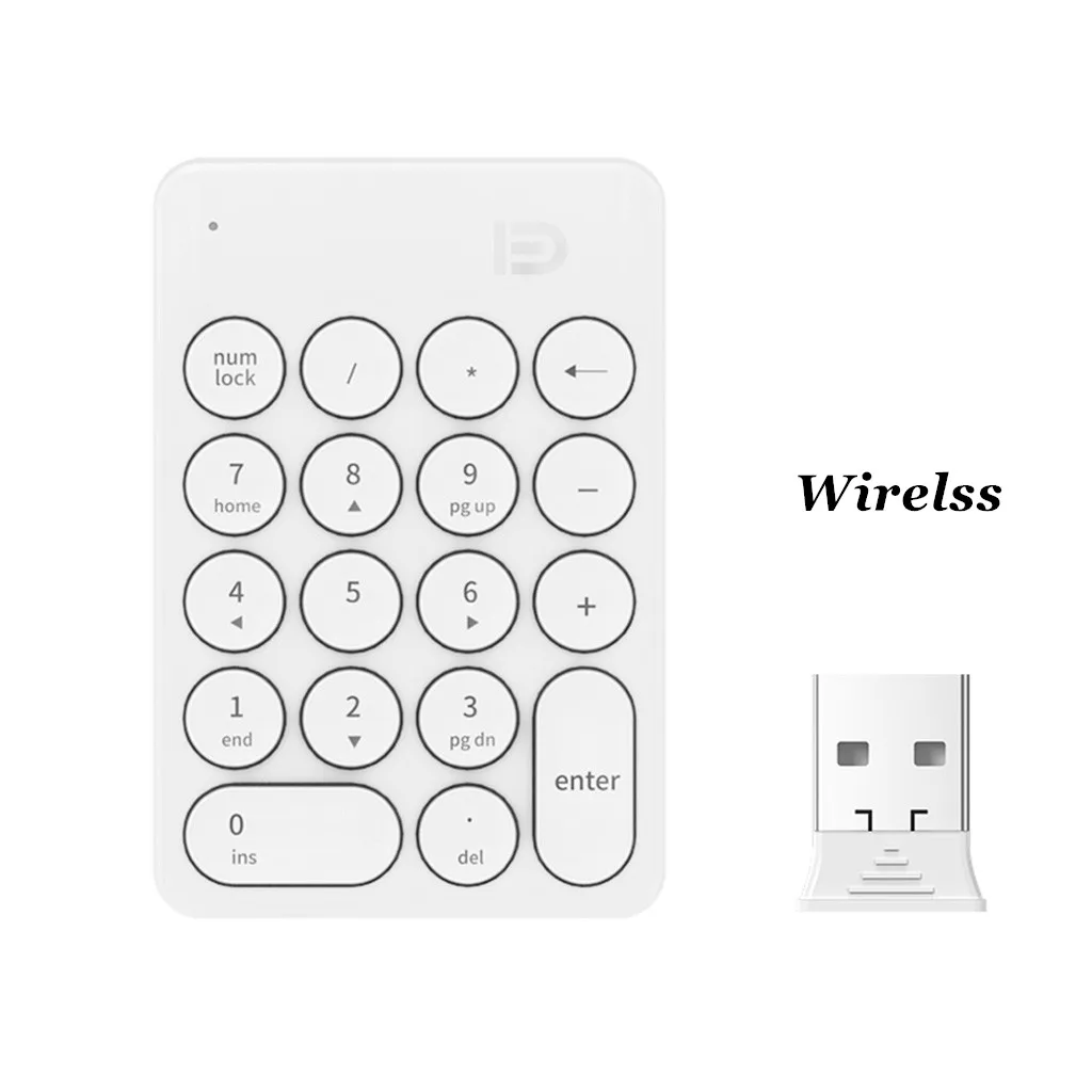 Wireless White Беспроводная числовая клавиатура, клавиатура для учёта, безликая цифровая клавиатура с usb-номером, 18 клавиш, мини-цифровая клавиатура для портативных ПК - Цвет: Wireless White