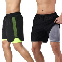 men printed shorts quick dry bodybuilding training double deck shorts gym running shorts 2 in 1 male fitness shorts