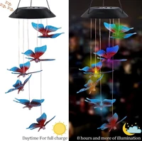 solar hummingbird butterfly wind chimes party decor color changing outdoor waterproof mobile hanging pendant lights 10pcslot