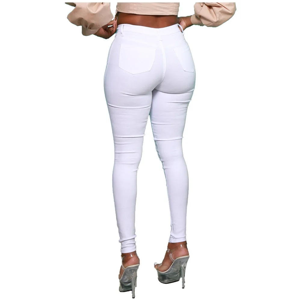

2021 European new pure color slim women's pants fashion high waist button casual Leggings