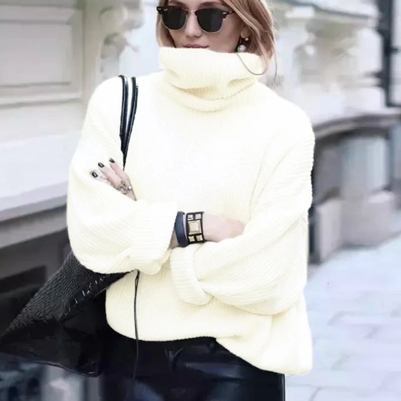 CHICEVER корейский вязаный свитер для женщин водолазка с длинным рукавом Свободный