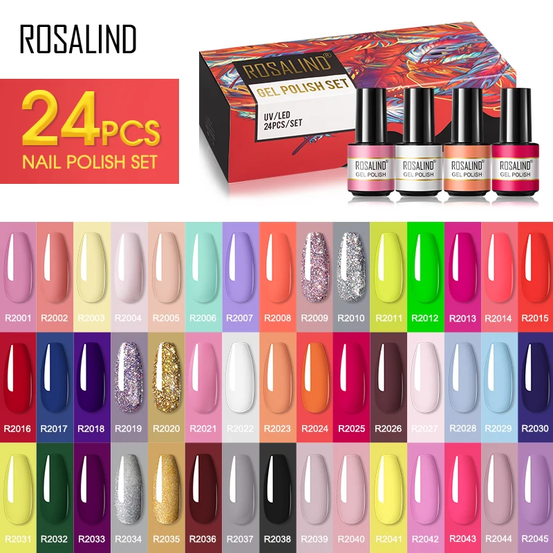 

ROSALIND Nail Gel Polish Kit 24PCS 7ml Soak Off UV LED Nails Varnish Set Semi Permanent Nail Art Design Varnishes Gel Lacquer