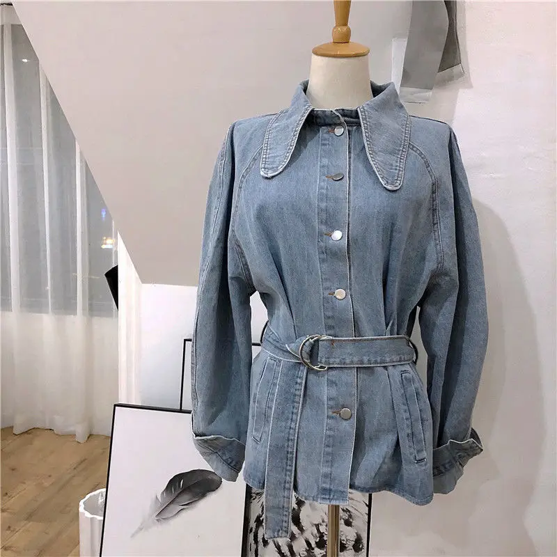 

Jacket Women Denim Sashes Harajuku Trendy Oversized Womens Jackets Streetwear Vintage Chic Females Leisure Outerwear Fashion