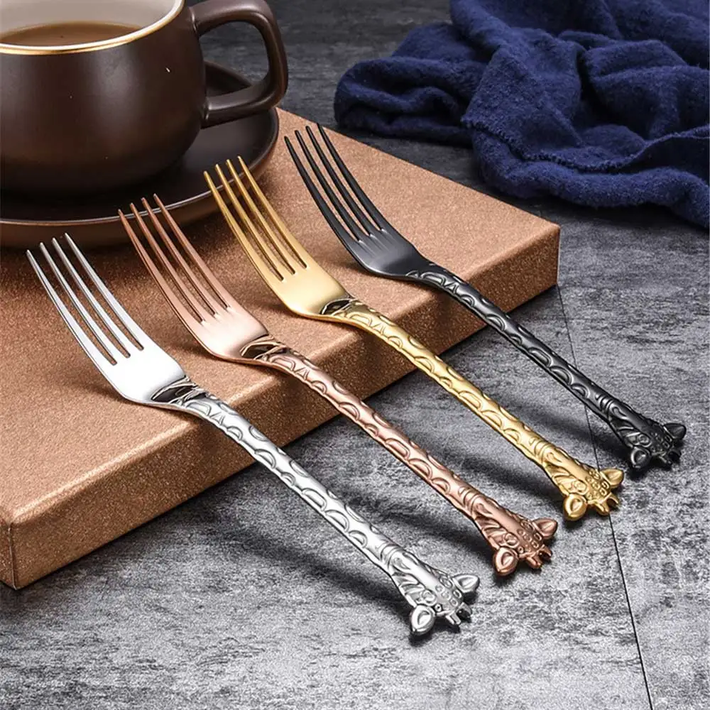 Chic 304 Stainless Steel Fork Spoon Gold Silver Giraffe Pattern Coffee Cake Dessert Ice Cream Forks Spoons Personalise Tableware | Дом и сад