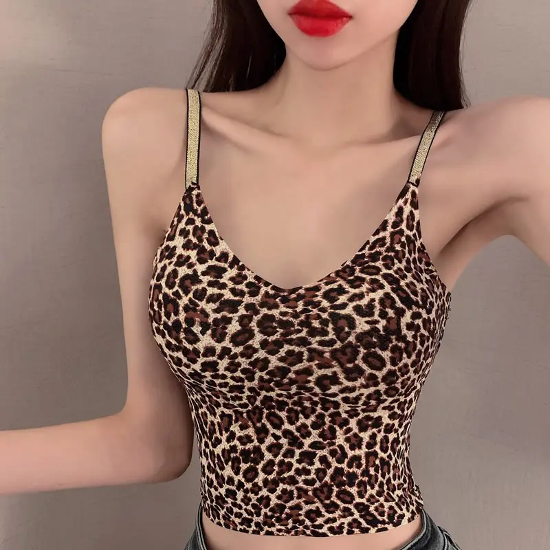 

2021 Sexy Leopard Crop Tops Women Sleeveless Cami Top Summer Spaghetti Strap Top Party Club Women Camis Halter Top y2k top