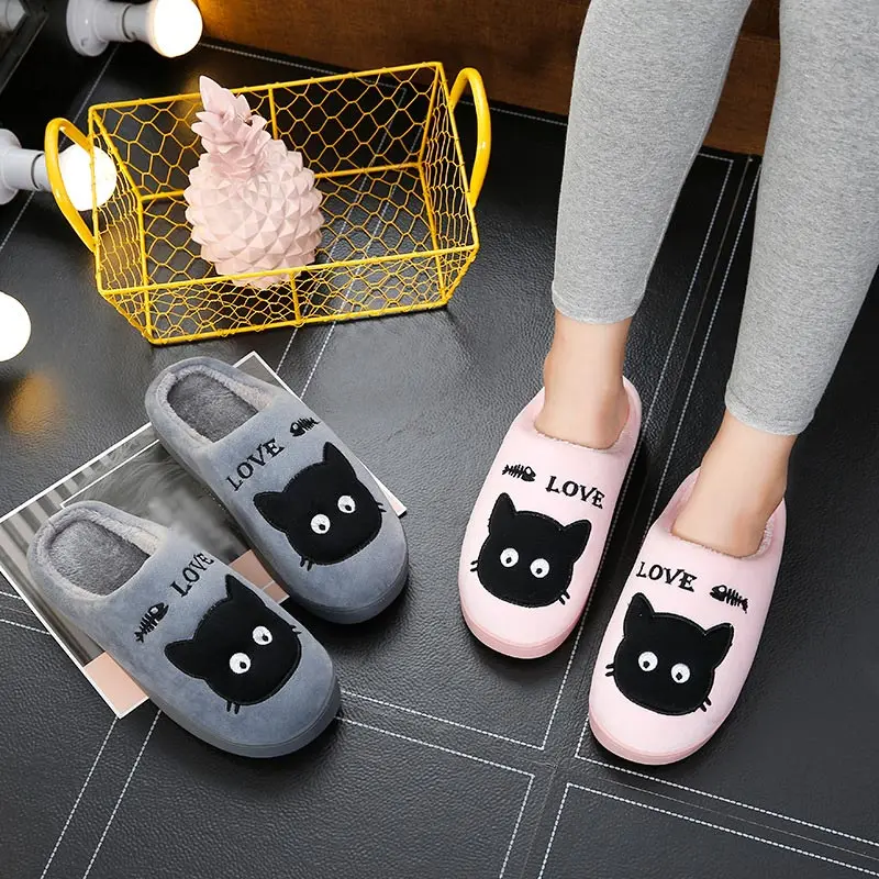 

Unisex Plush Keep Warm Women Home Bedroom Slipper Casual Ladies Cute Cat Slides Dropshipping Shoes Couple Slippers Winter Shoes