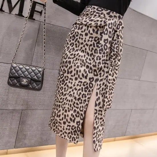 Юбки с леопардовым принтом 2020 Женская замшевая бандажная юбка высокой талией и