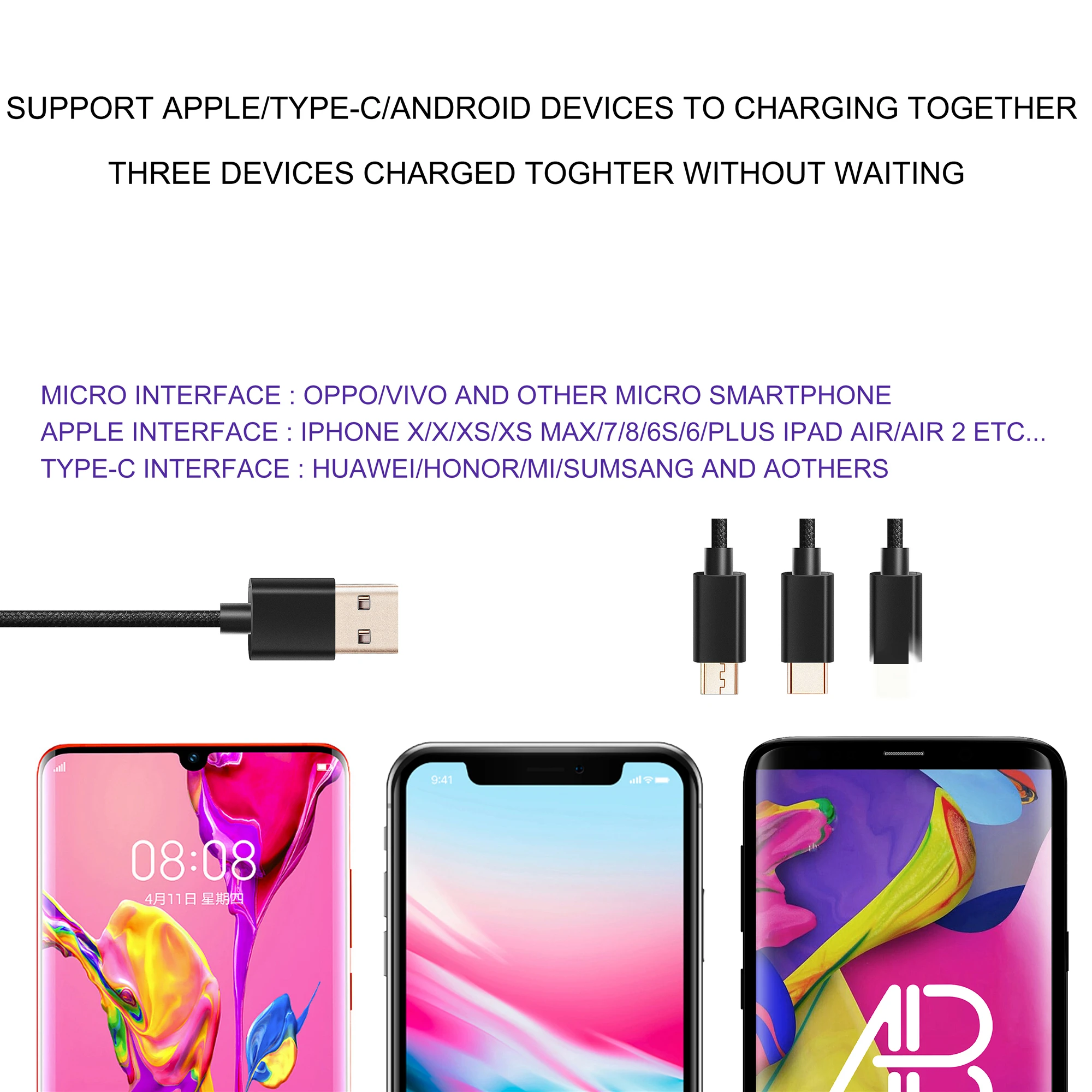 NATTHSWE 3 в 1 USB кабель для мобильного телефона Micro usb type C зарядного устройства iPhone
