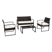 outdoor leisure rattan furniture wicker chair 4 piece metal armrest brown including 1 big 2 small 3 sofas 1 tea table us stock