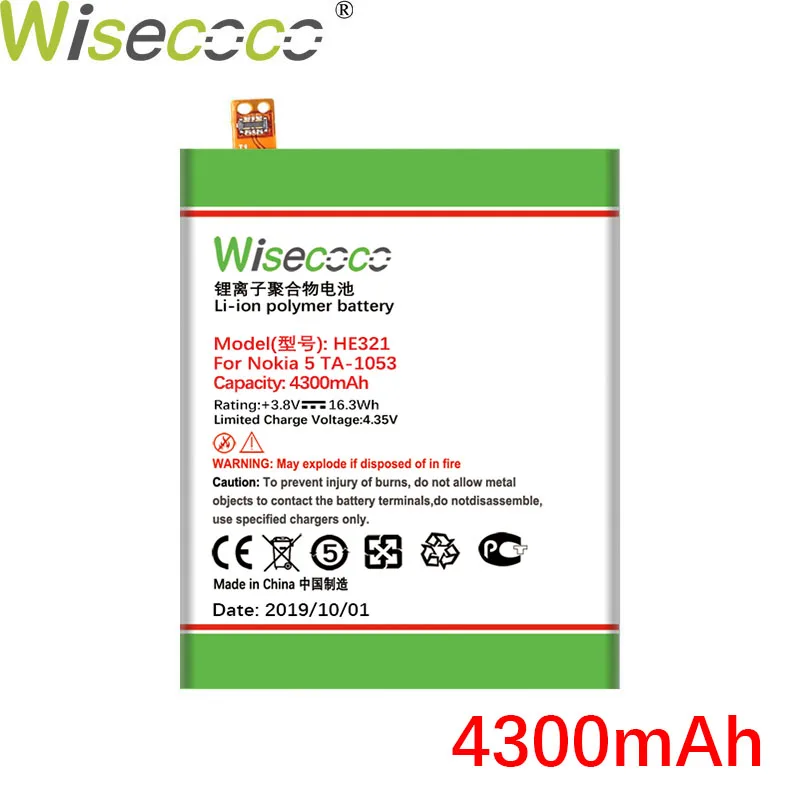 HE321 4300mAh WISECOCO HE321 HE336 батарея для Nokia 5 Dual SIM(TA-1053 DS) мобильный телефон новейшее производство батарея+ номер отслеживания - Цвет: HE321 4300mAh