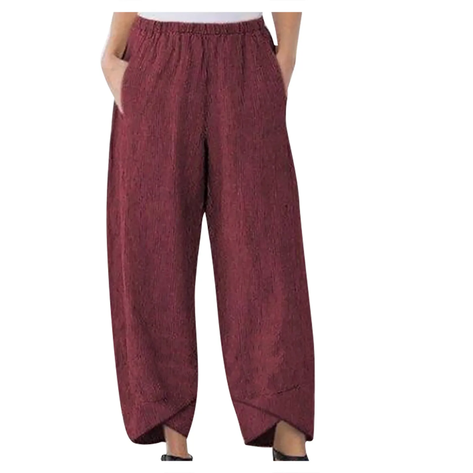 

Women Casual Harem Pants Summer Elastic Waist Wide Leg Pants Vintage Solid Color Trousers Female Loose Pantalon Plus Size