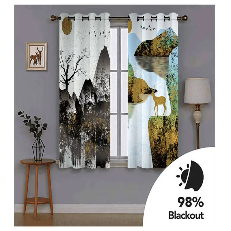 

Animal depicting mountain landscape Scenery Photo Printing Blackout 3D Curtains for Living Room Bedding Room Hotel