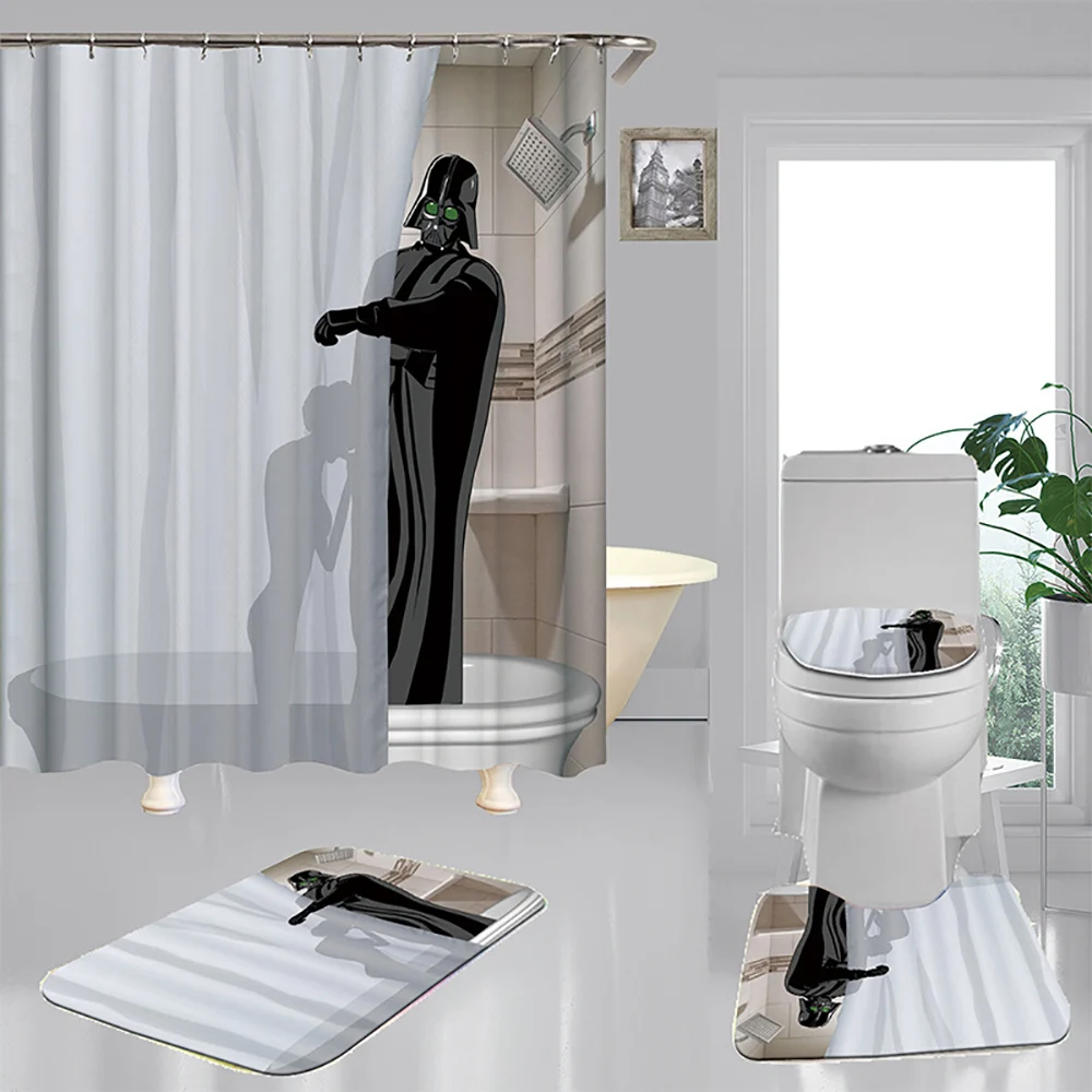 Cartoon Funny Alien Shower Curtain Set 4 Piece Carpet Cover Toilet Cover Bath Mat Pad 5 Pattern Waterproof Bathroom Decor 3 Size