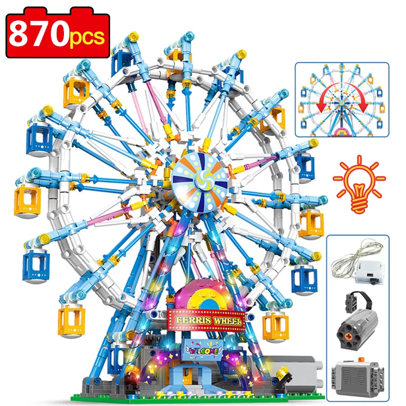 

870pcs City Friends Rotating Ferris Wheel Building Blocks Electric Blocks Bricks with Light Toys for Children Christmas Gifts